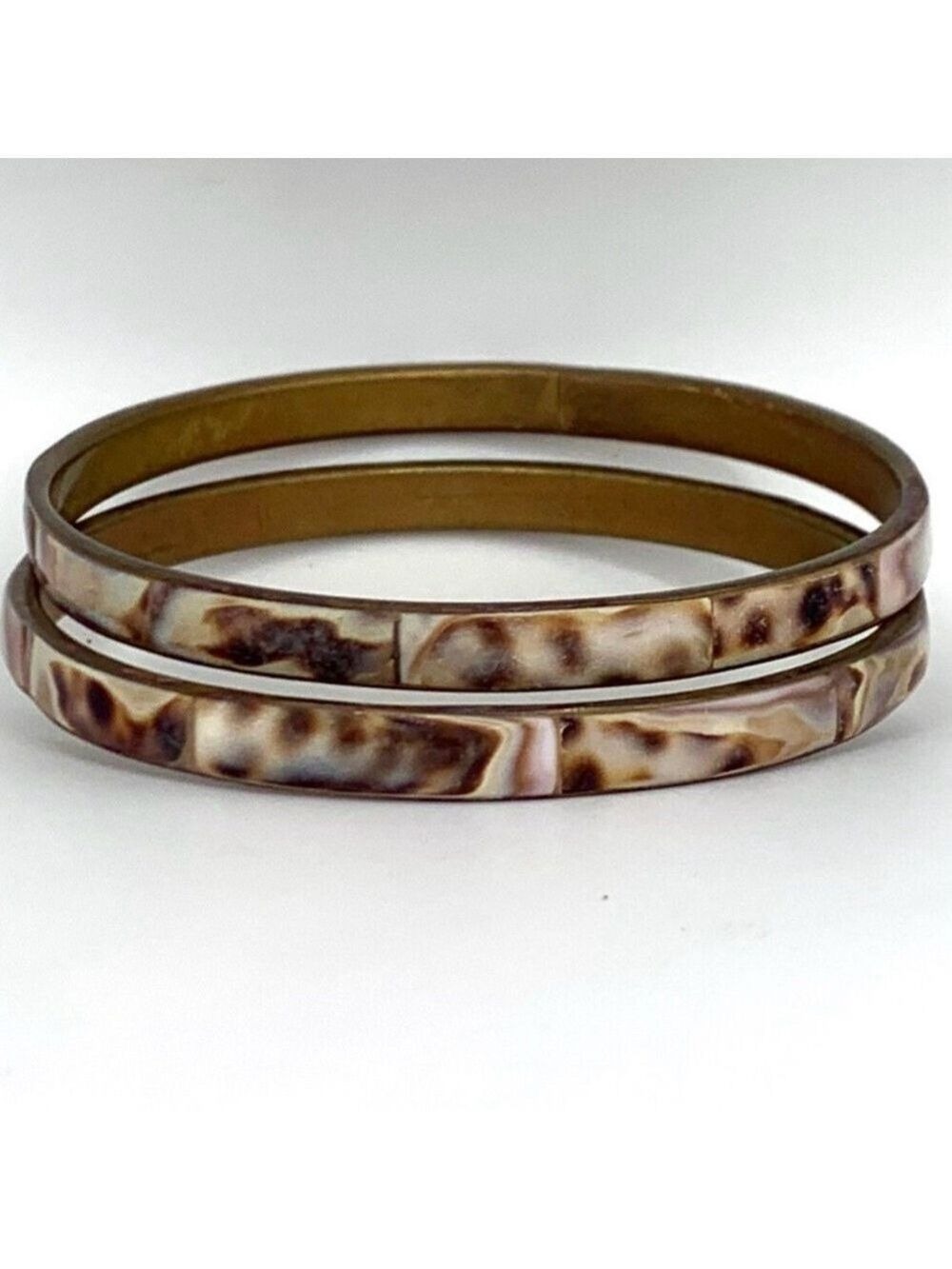 Conch Shell Inlay Pair of Bangle Bracelets 2.6” inside diameter